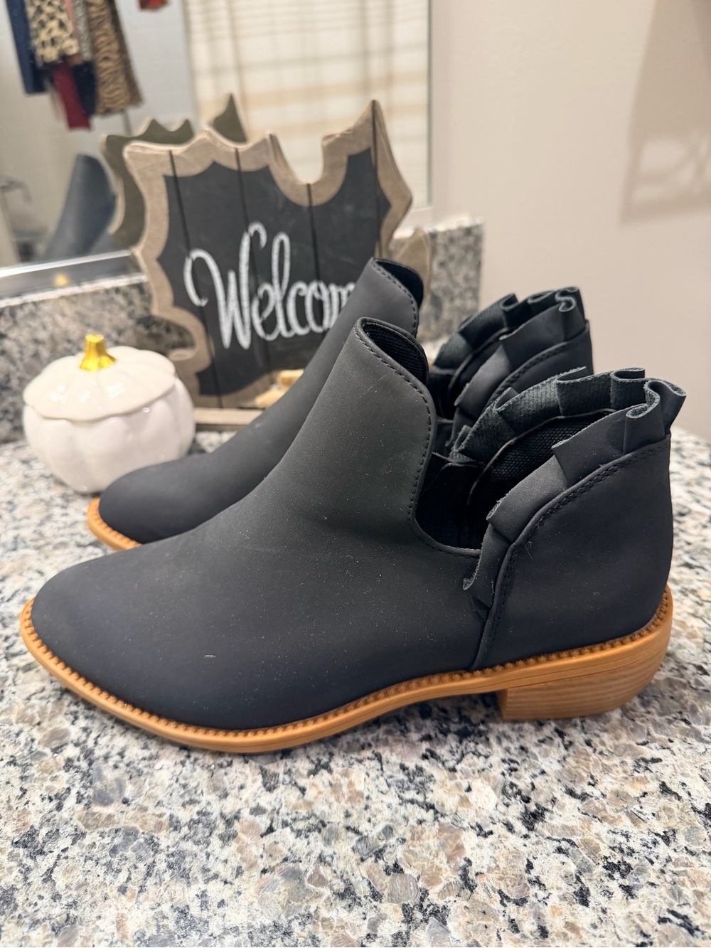 Women's Black Low Heel Ankle Boots